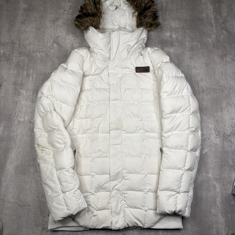 The North Face Metro 550 Down Puffer Jacket White Women's Xs Full Zip Faux Fur